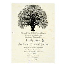 Vintage Old Paper Swirl Tree Wedding Invitations
