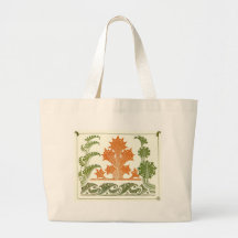 Vintage Orange Green Floral Design Tote Bag