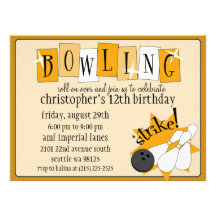Vintage Orange Totally Retro Bowling Party Announcement