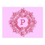 Vintage Ornate Pink Flourish Wreath Post Cards