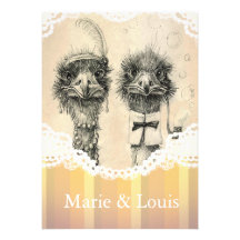 Vintage ostrich couple - pale orange personalized announcements