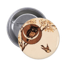 Vintage Owl in Moon Pin