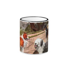 Vintage Painted Collies Ceramic Mug