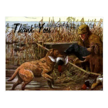 vintage painted retrievers thank you postcard