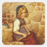 Vintage Painting of Gretel Sitting on Steps Square Sticker