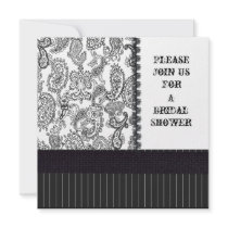 Vintage Paisley Hatbox Black and White Personalized Invites