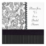 Vintage Paisley Hatbox Black White Bridal Shower Custom Invitations