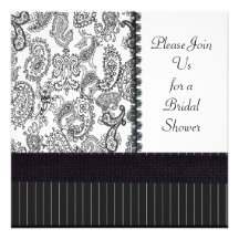 Vintage Paisley Hatbox Black White Bridal Shower Custom Invitations