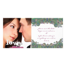 Vintage Paisley Peacock Colours Save The Date Phot Picture Card