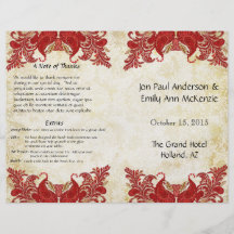 Vintage Paisley Peacock Red Wedding Program Flyer Design