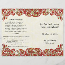 Vintage Paisley Peacock Red Wedding Program Flyer