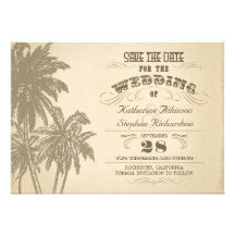 vintage palm tree typographic save the date personalized invite