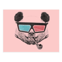 Vintage panda 3D glasses Cartes Postales