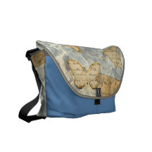 Vintage Parchment Butterflies Collage Messenger Bags