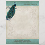 Vintage Parchment Peacock Letterhead Resume Paper Flyers
