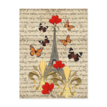 Vintage Paris & butterflies Postcard