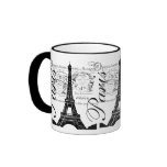 Vintage Paris & Eiffel Tower Label Coffee Mug