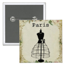 Vintage Paris Fashion Dress Form Pinback Buttons