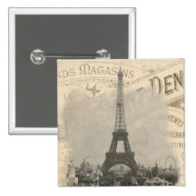 Vintage Paris French chic Eiffel Tower Pinback Button