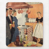 Vintage Party in the Kitchen, Beer and Appetizers Mousepad