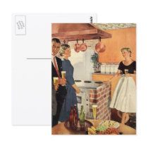 Vintage Party in the Kitchen, Beer and Appetizers Postcard
