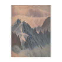 Vintage pastel drawing eerie mountain glacier post cards
