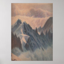 Vintage pastel drawing eerie mountain glacier print