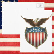 Vintage Patriotic American Flag and Bald Eagle Postcard