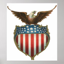 Vintage Patriotic American Flag and Bald Eagle Poster