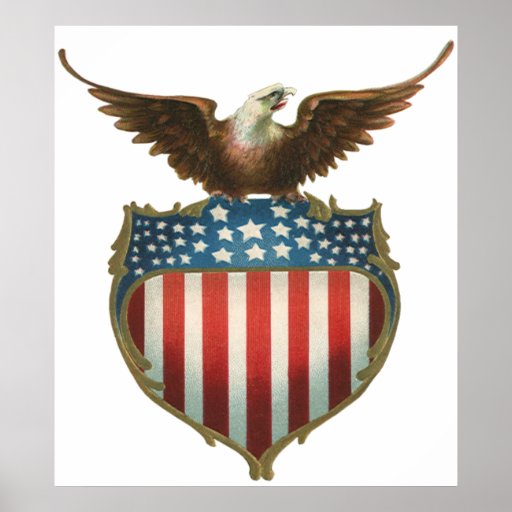 Vintage Patriotic American Flag and Bald Eagle Poster