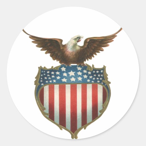Vintage Patriotic American Flag and Bald Eagle Round Sticker