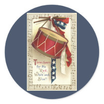 Vintage Patriotic Drum and Musical Notes Sticker