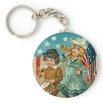 Vintage Patriotic Girl and Boy Keychain
