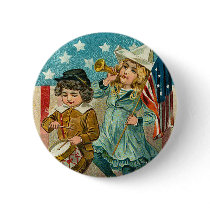 Vintage Patriotic Girl and Boy Round Button