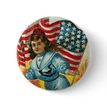 Vintage Patriotic_Girl and Flag_Button