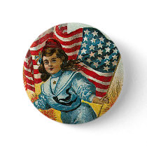 Vintage Patriotic_Girl and Flag_Button