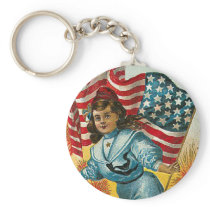 Vintage Patriotic_Girl and Flag_Keychain