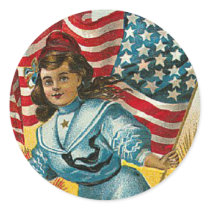 Vintage Patriotic_Girl and Flag_Sticker