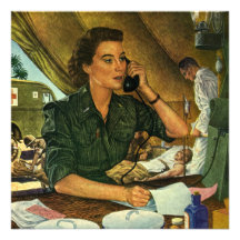 Vintage Patriotic, Military Medical Nurse on Phone Custom Invite