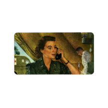 Vintage Patriotic, Military Medical Nurse on Phone Custom Address Labels