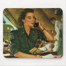 Vintage Patriotic, Military Medical Nurse on Phone Mouse Pad