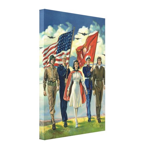 Vintage Patriotic, Military Personnel Stretched Canvas Prints