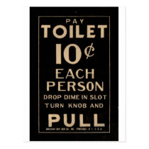 Vintage pay toilet sign in black postcards