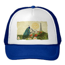 Vintage Peacock Art with Eiffel Tower Hats