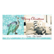Vintage Peacock Blue Christmas Photo Card