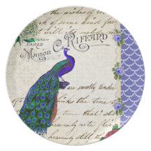 Vintage Peacock Collage Dinner Plate