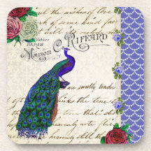 Vintage Peacock Collage Drink Coaster