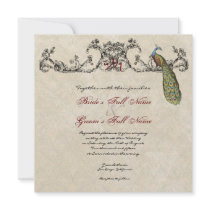 Vintage Peacock & Etchings Wedding Invitation