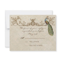 Vintage Peacock & Etchings Wedding RSVP Card