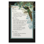 Vintage Peacock, Feathers, Dinner Menu Sheet